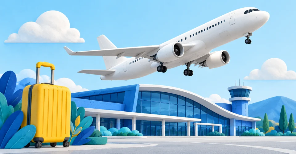 Illustration of airport luggage and a transfer car