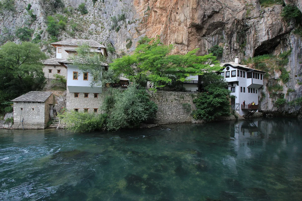 The source of the Buna River and the tekke at Blagaj