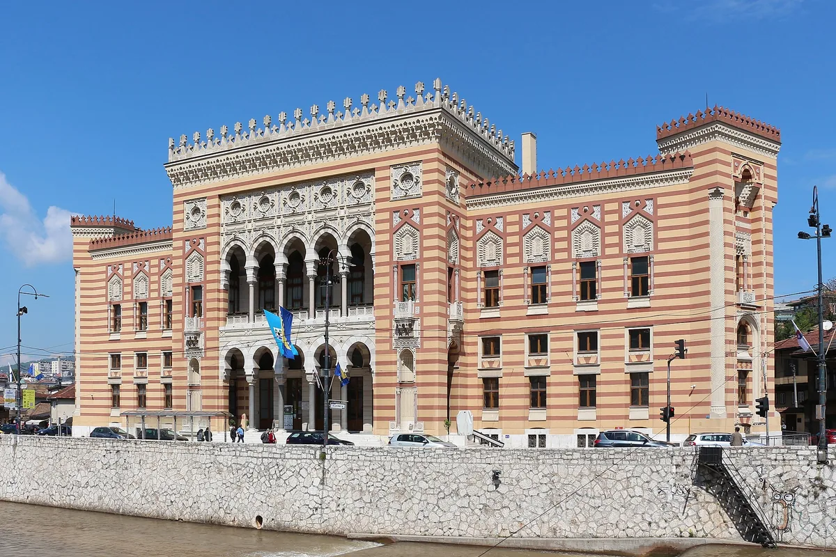 Sarajevo City Hall beside the Miljacka