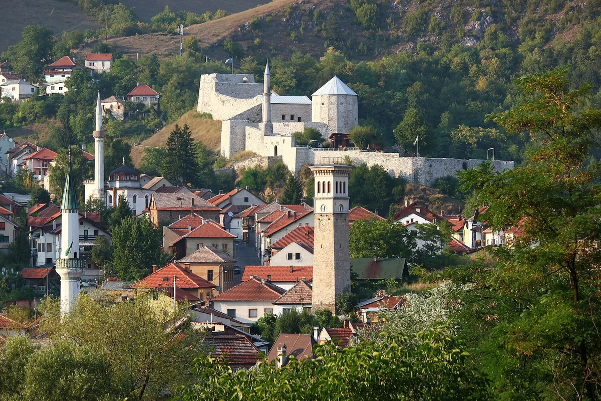 Travnik old town, fortress and clock tower